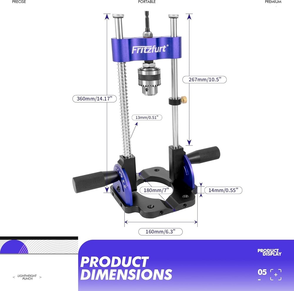 Heavy-Duty Portable Drill Guide, 0°–60° Adjustable Drill Press Adapter, Self-...