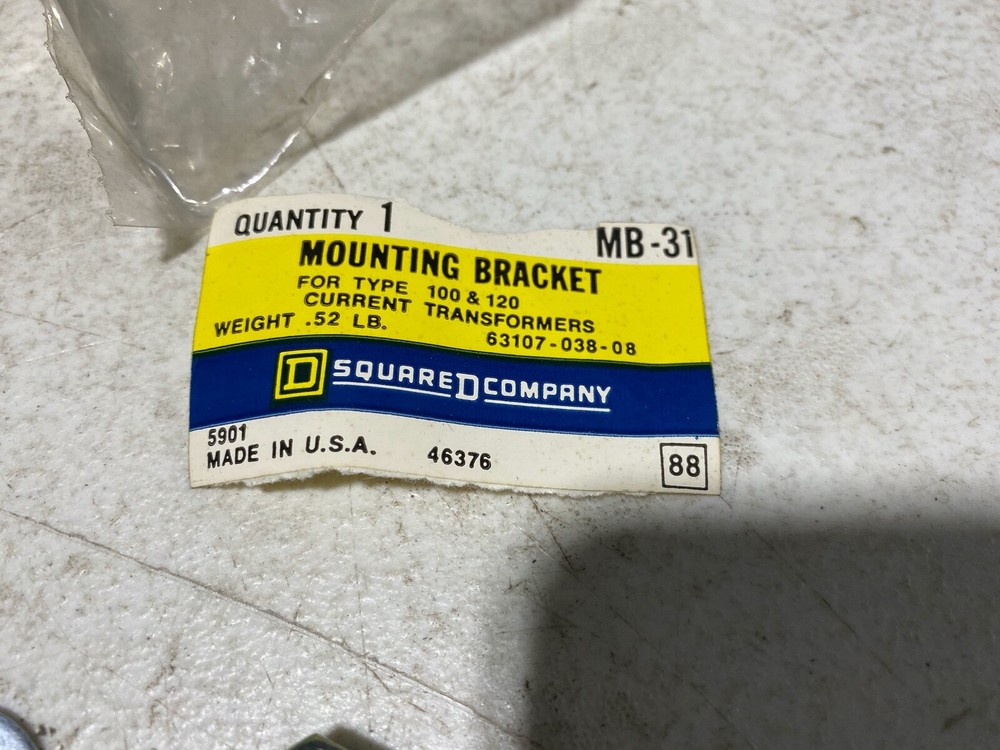 One (1) Square D MB-31 Mounting Bracket for Type 100 & 200 Current Transformers
