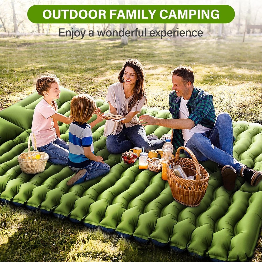 Double Sleeping Pad - Self Inflating 4" Thick w/Pillow Pump Camping Mat Pro