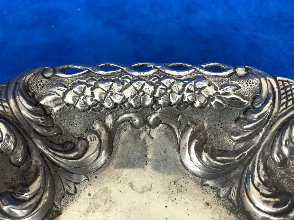 Vintage 925 Sterling Silver Repousse Footed Dish