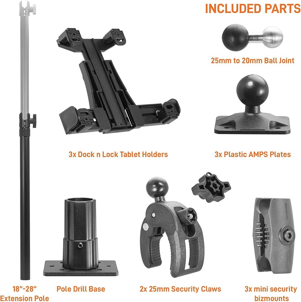 iBOLT Dock'n Lock POS Locking Drill Base Mount w/ 3 Tablet Holders