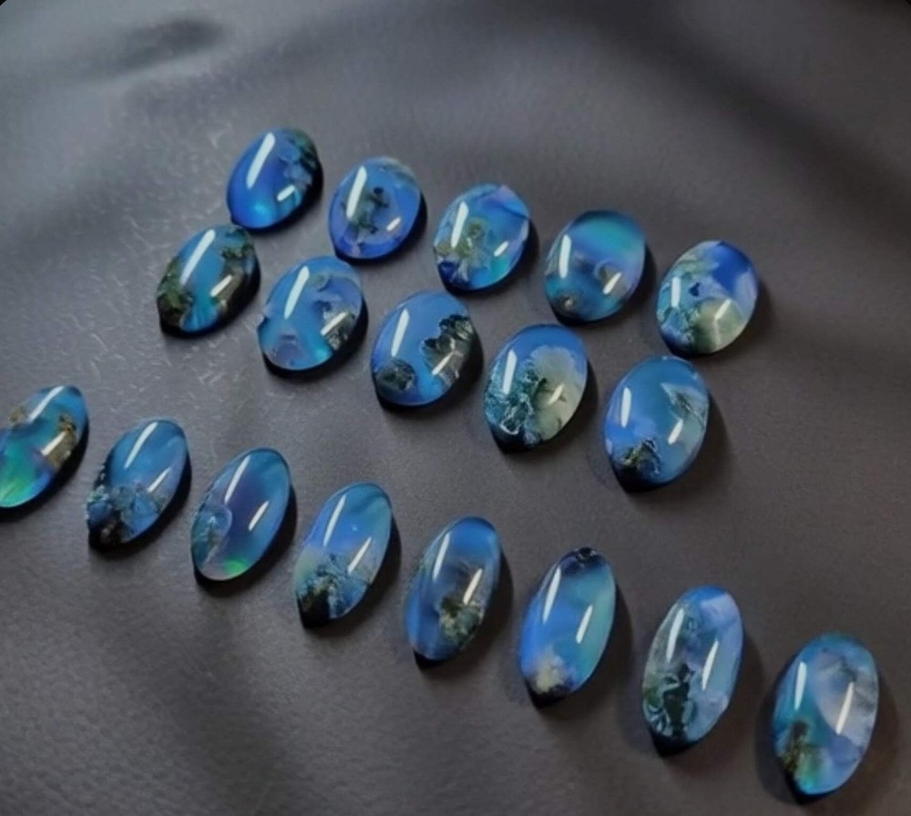 Caribbean Blue Moss Agate - Doublet Cabochon