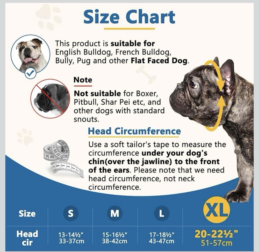 BARKLESS Short Snout Dog Muzzle, Soft Silicone Flat Faced Muzzle