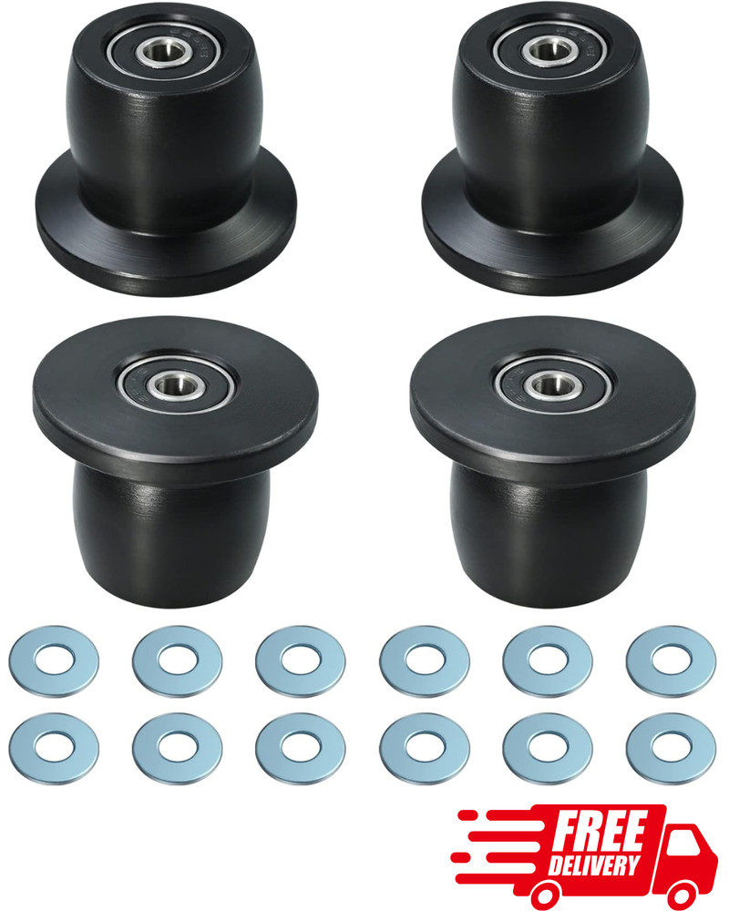 4 Pack Replacement Glide Wheels Rollers with Bearings 1/4 Inch Hole Black