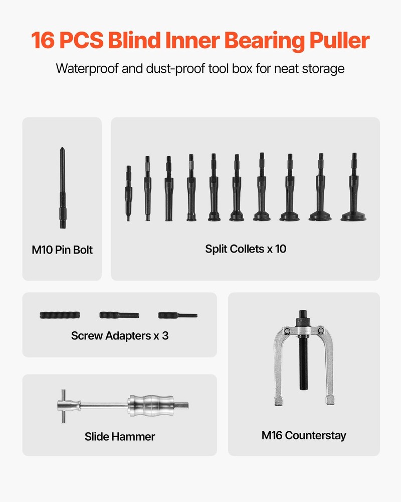 VEVOR Blind Hole Bearing Puller Set, 16-in-1 Set
