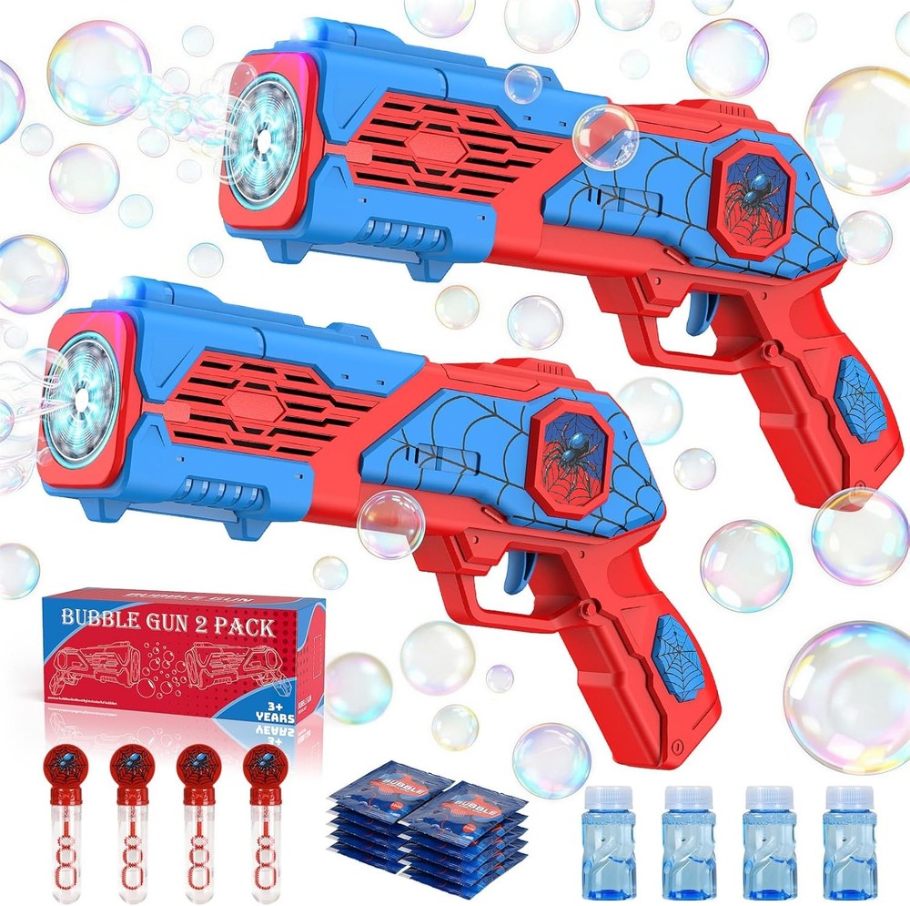 2PCS Bubble Gun for Kids, Spider Bubble Machine Gun with 4 Bubble Solution, Outd