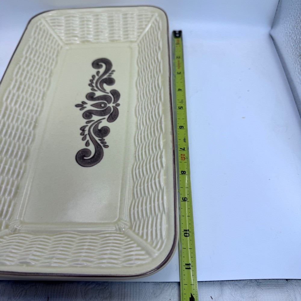 Pfaltzgraff Yorktowne Stoneware Rectangular Serving Tray Basketweave 11.5x5.5