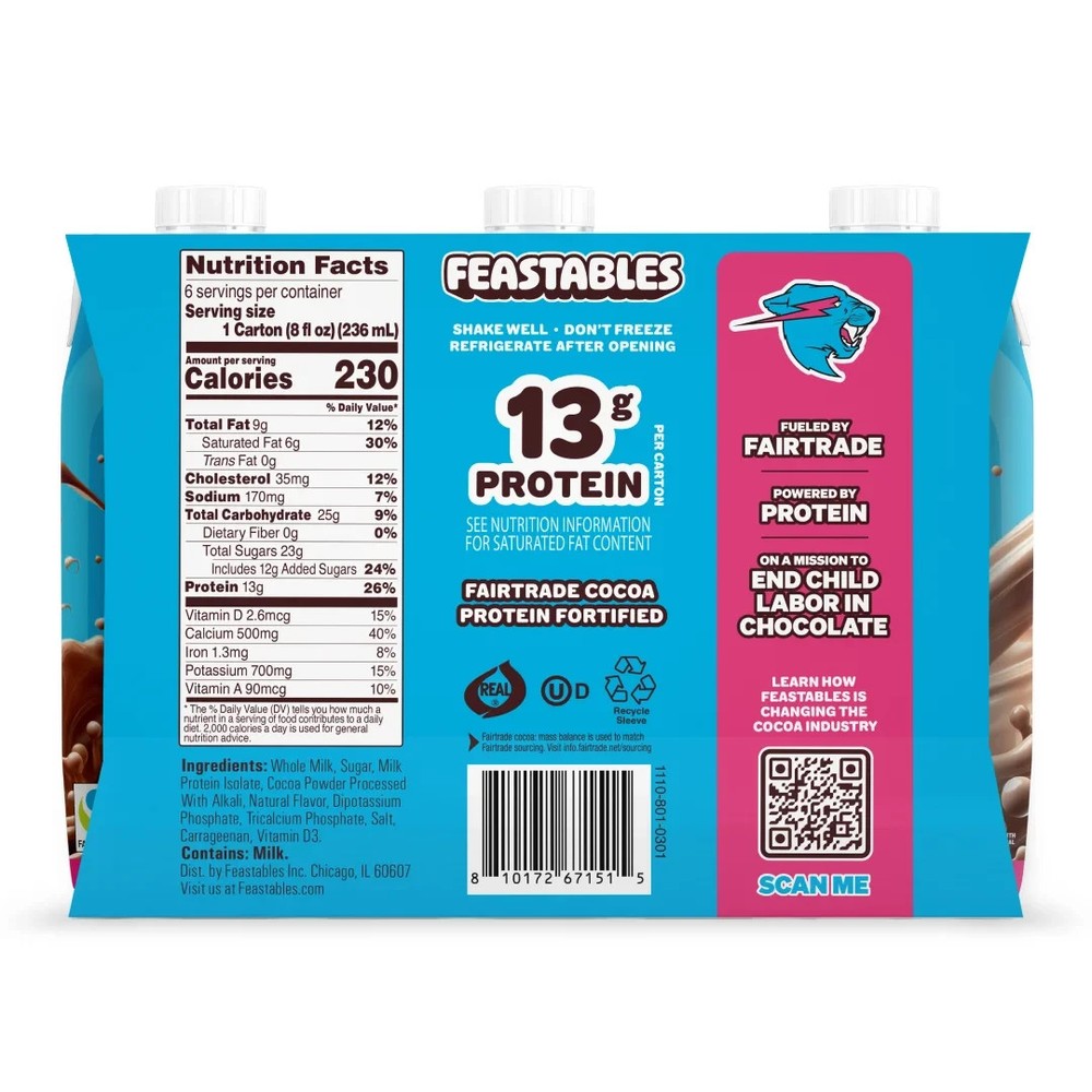 Feastables Protein Chocolate Milk 8oz – Shelf-Stable 6-Pack