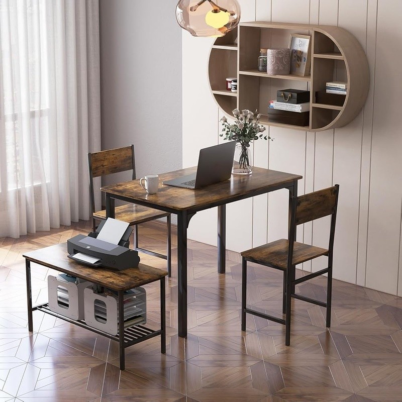 Heavy Duty Metal Dining Table Set Storage Solution Compact Bench 4 People New