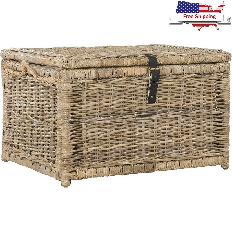 Versatile Wicker Storage Trunk Decorative Bench W/ Cushioned Lid Large Capacity