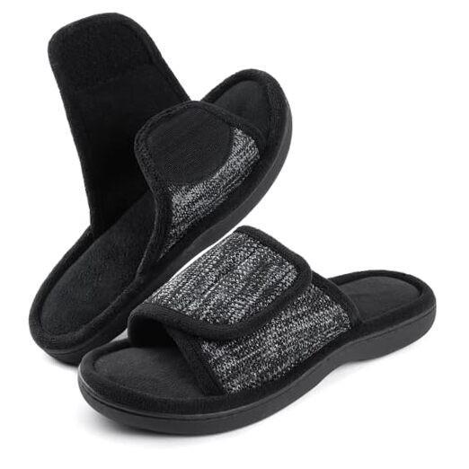 Men's Adjustable Wrap Memory Foam Slide Slipper 11-12 Heathered Black
