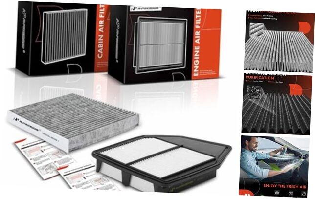 2-PC Engine & Cabin Air Filter with Activated Carbon Compatible with Honda