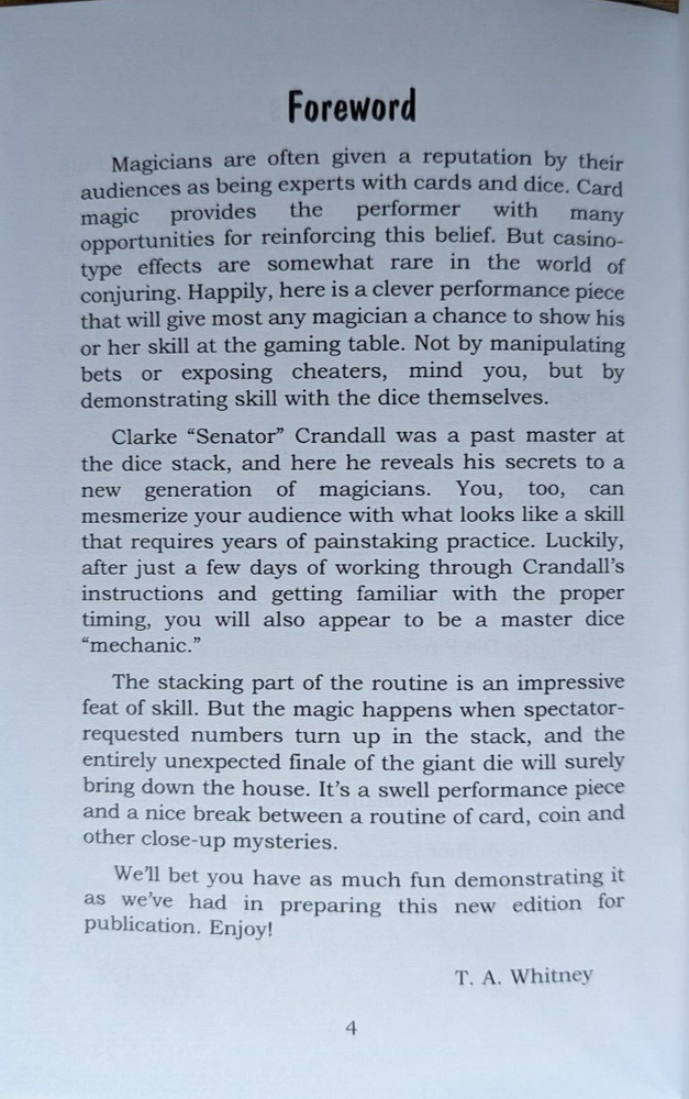 Bartender Dice Routine by Clarke "The Senator" Crandall