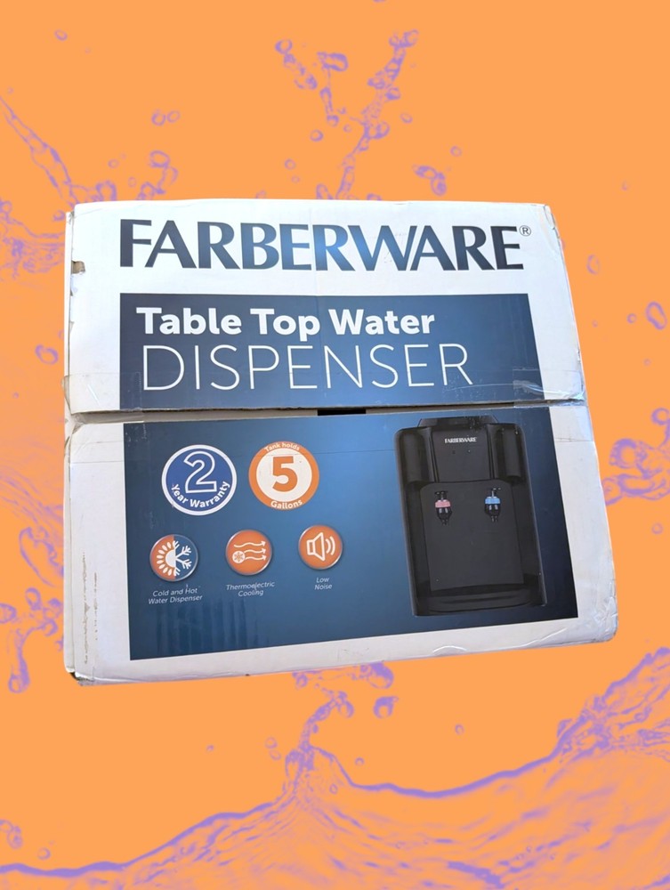 FARBERWARE Table Top 5 GALLON Hot Cold Water Dispenser Cooler QUIET Black NEW