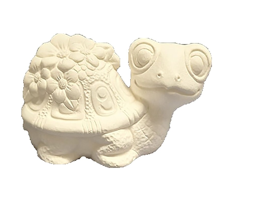 Buddy Turtle 4" with Blossoms Ceramic bisque, ready to paint