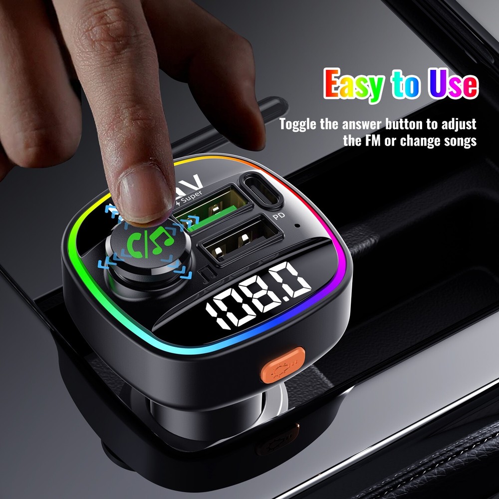 USB PD Charger w/ AUX&Hands-Free Function FastCharge Car Wireless FM Transmitter
