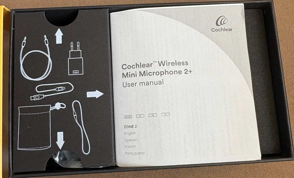 NEW IN BOX: Cochlear Wireless Mini Microphone 2+, USB cord, adaptor, accessories