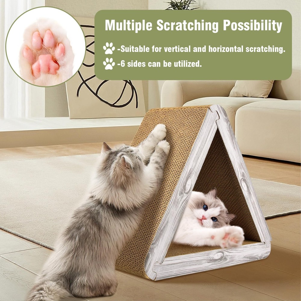 Foldable Cat Scratching Board Triangle Scratcher Cardboard Pad 6 Usable Sides