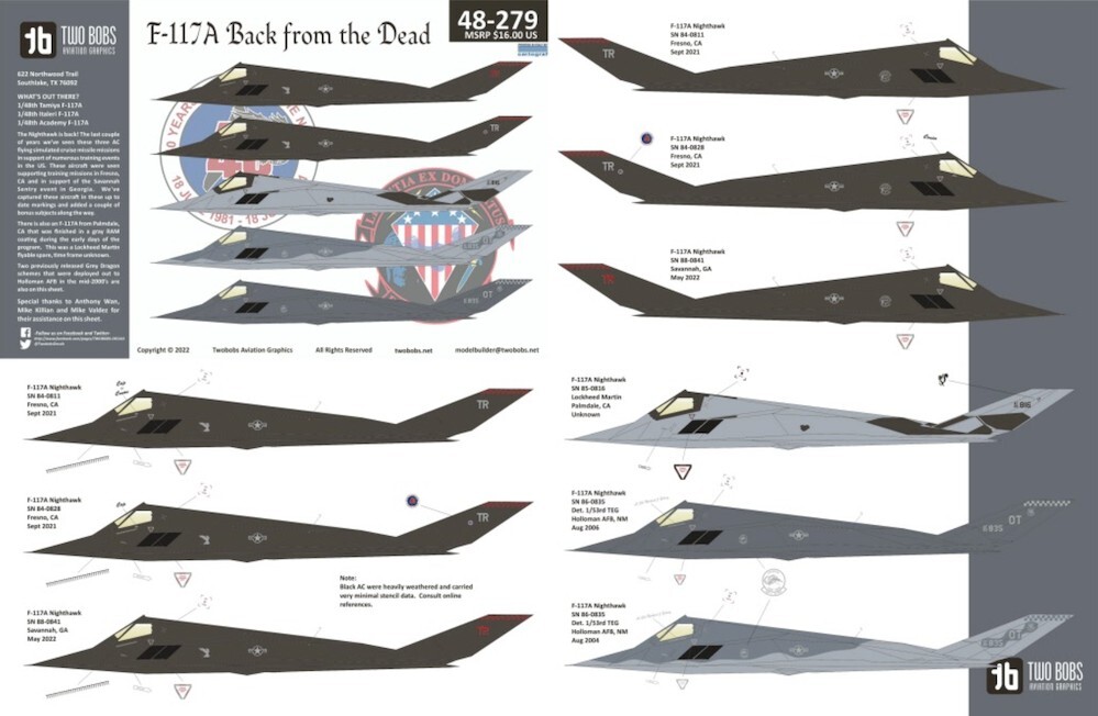 TB48279 Two Bobs Decals 1:48 Lockheed F-117A Nighthawk Return from the dead
