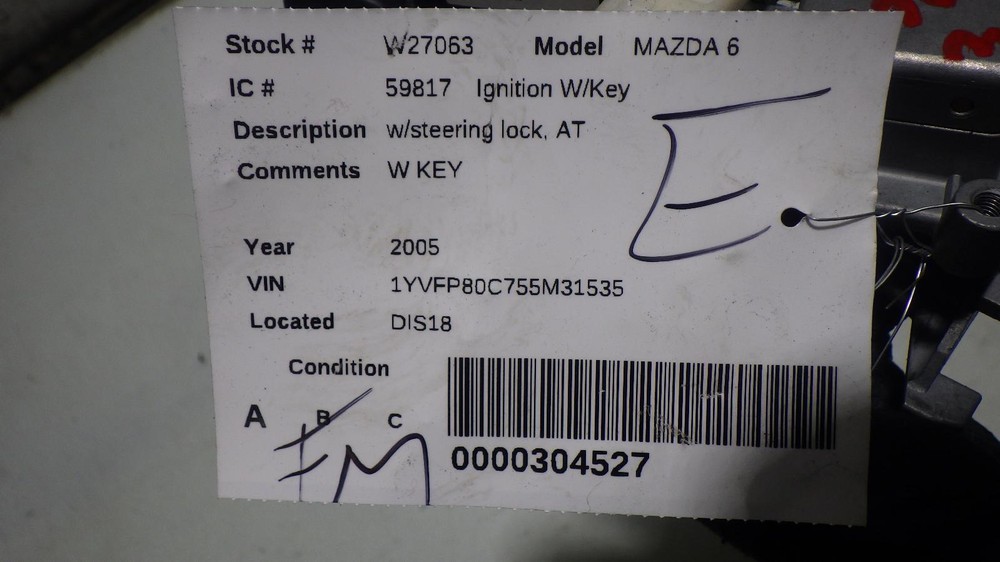 05 MAZDA 6 Ignition W/Key