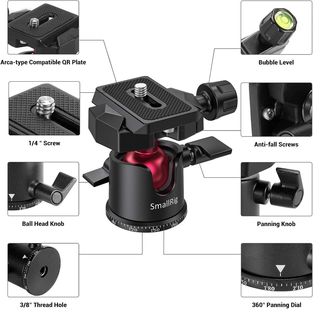 Mini Ball Head Tripod Mount 360 Panoramic with Quick Release