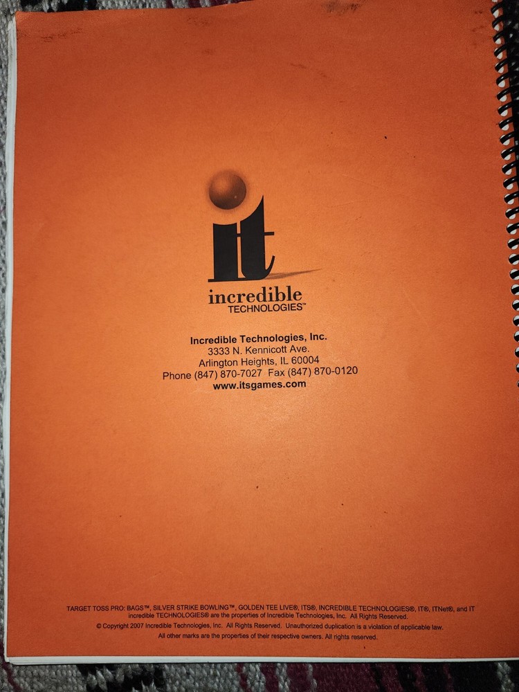 Bags Manual Arcade Incredible Technologies