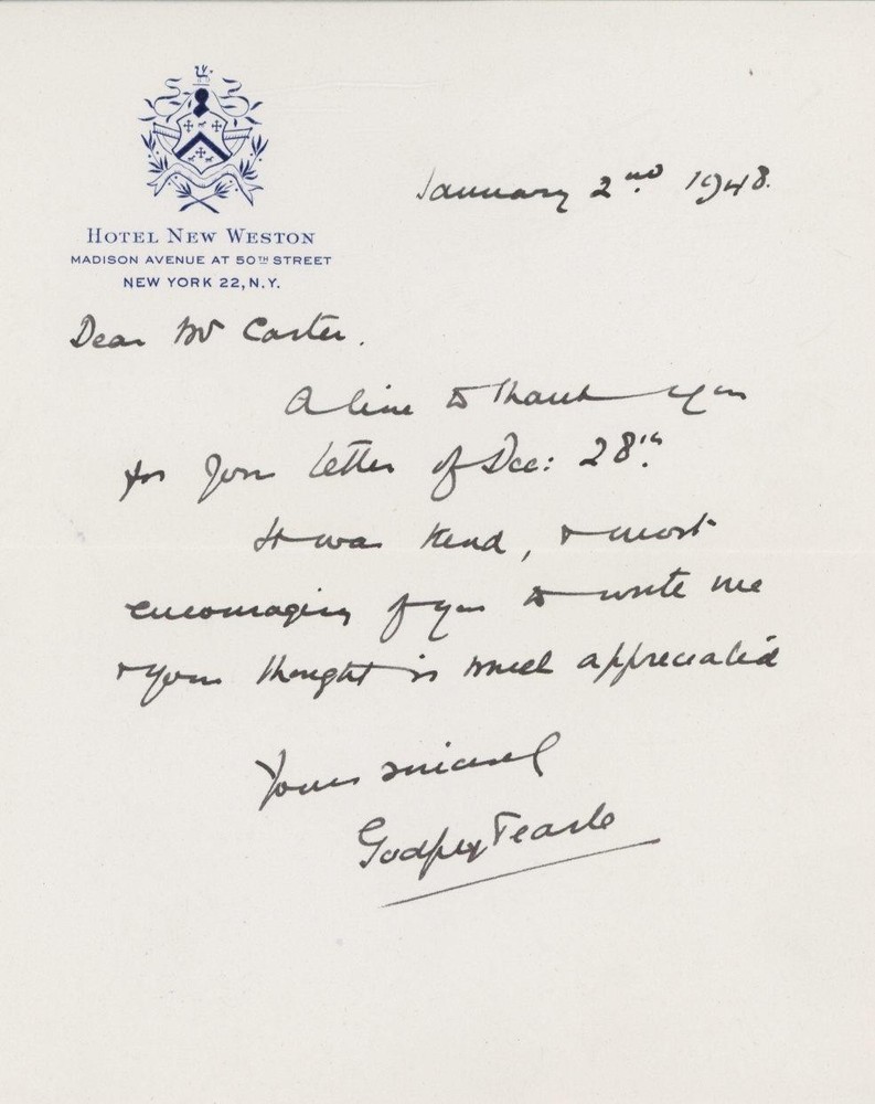 Sir Godfrey Tearle- ALS from 1948