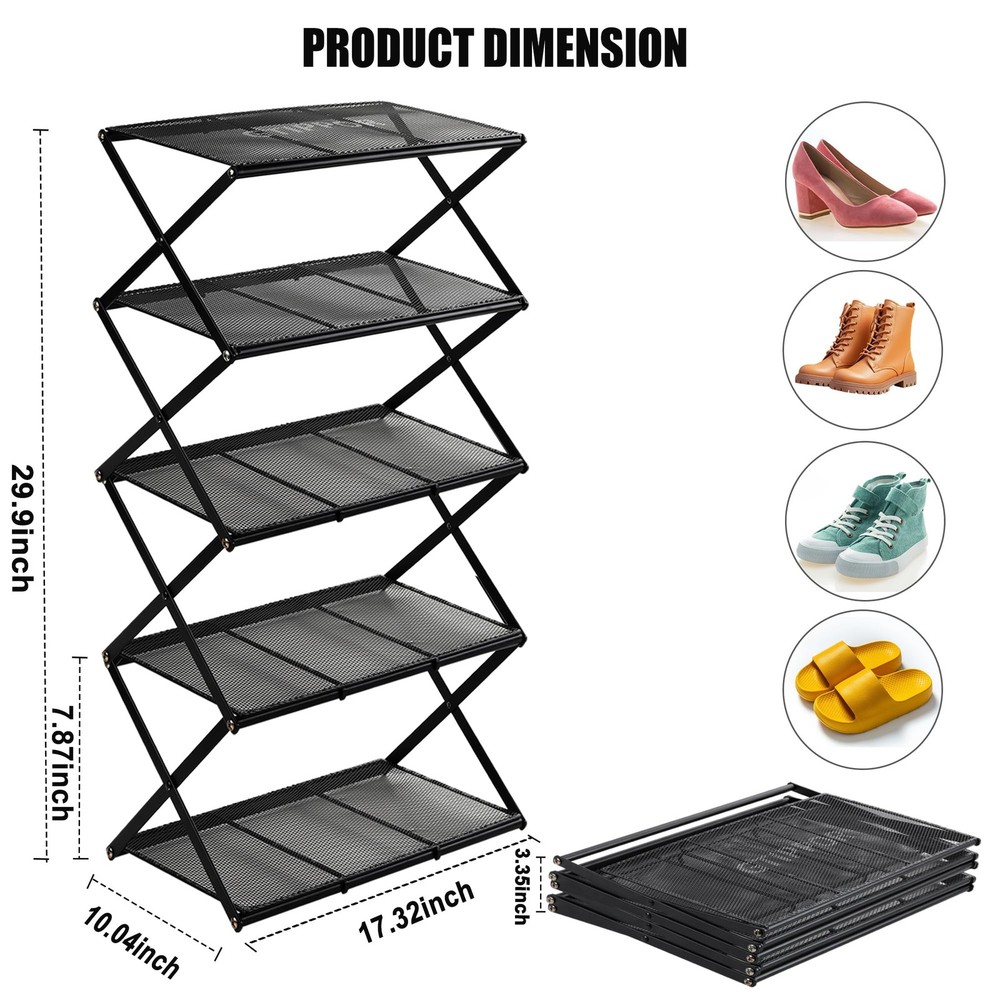 Shoe Rack for Entryway 5 Tier Foldable Shoe Rack Without Assembly Collapsible...