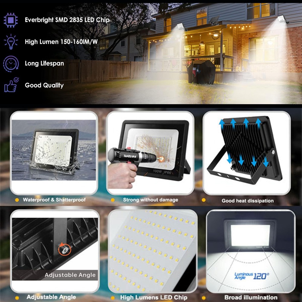 garageangle 2Pack LED Flood Light Outdoor,50W Work 50W-2Pack, Black