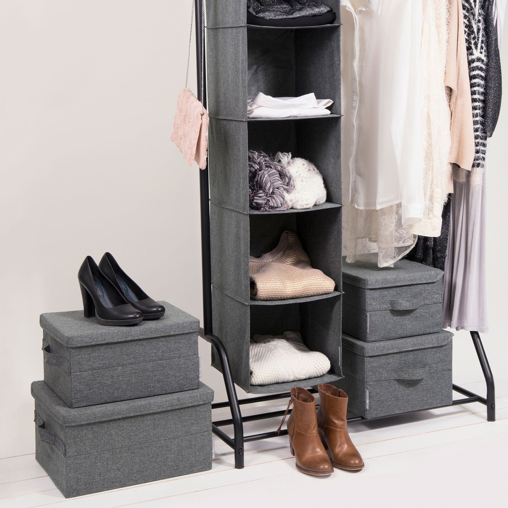 Bigso Soft Foldable Polyester Storage Box with Lid | Medium | Grey