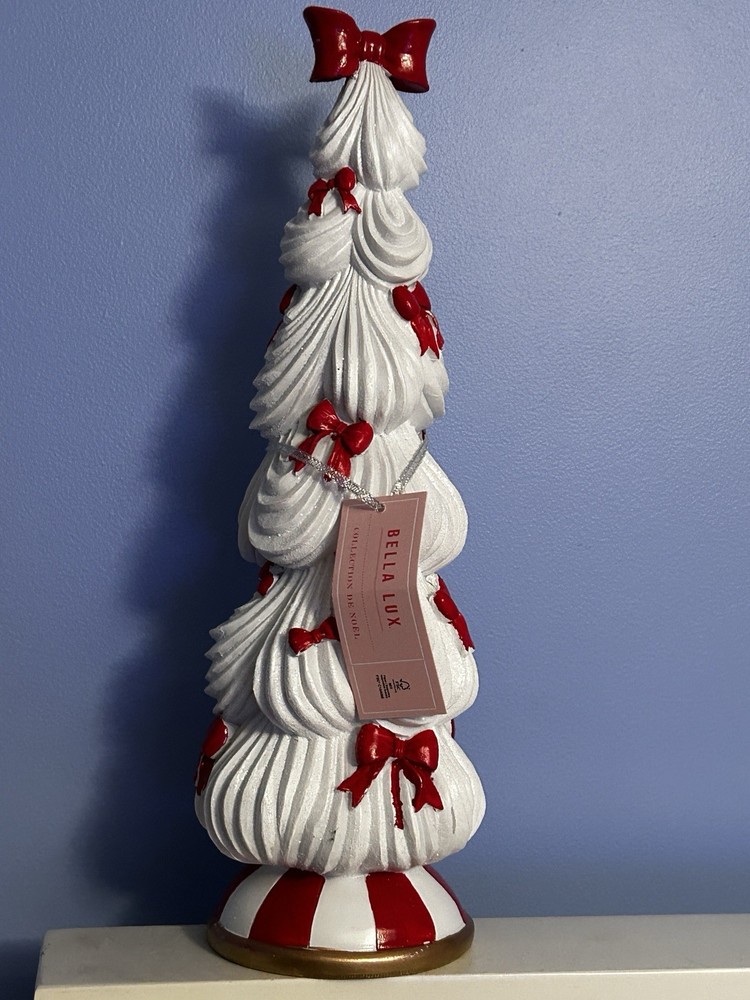 BELLA LUX White & Red Bow Christmas Tree Décor – 16”