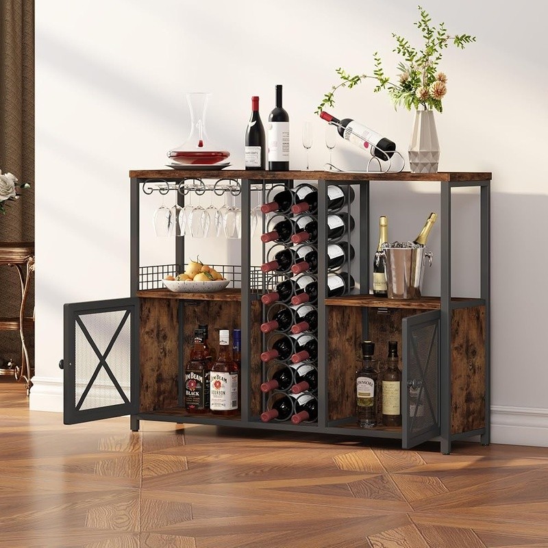 Multifunctional Wine Bar Cabinet Storage Console Table Adjustable Feet Home Bar