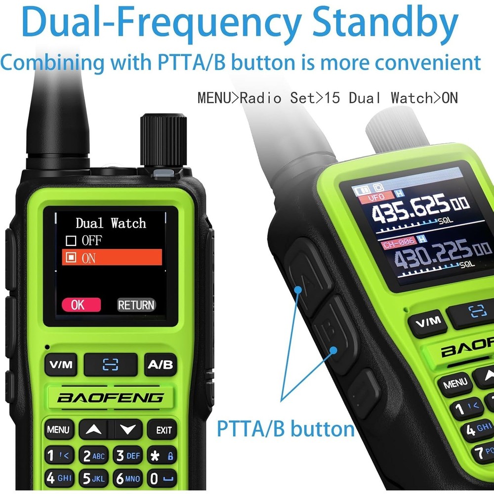 2x UV5R-Mini Ham Compact Radio Green Bluetooth App Program 999CH USB-C Charge