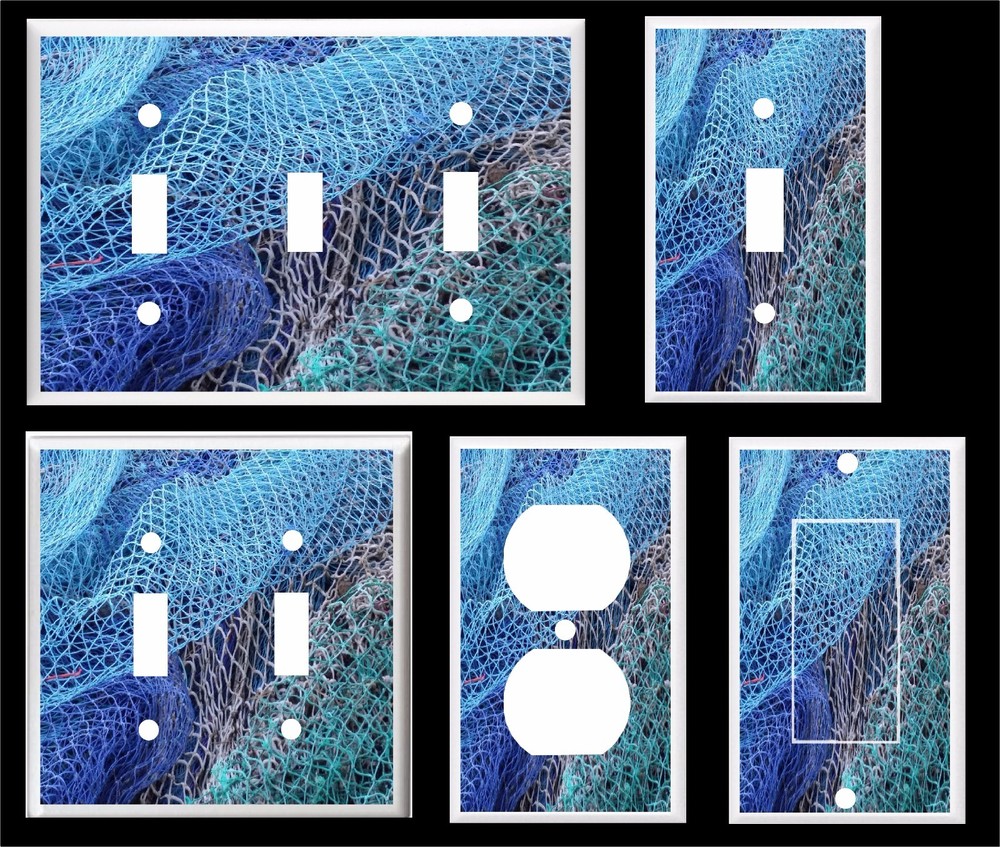 NAUTICAL BLUE FISH NET  LIGHT SWITCH COVER PLATE