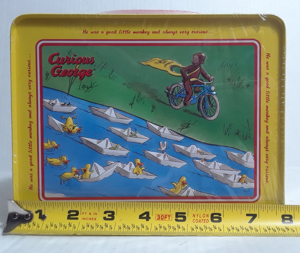 Curious George Tin Lunch Box Collectible Keepsake /Red Handle/Pristine Sealed