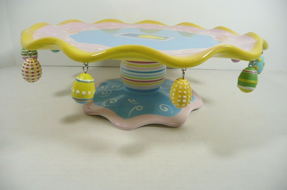 BOSTON WAREHOUSE Pedestal Cake Plate Removable Easter Egg Charms Original Box!!