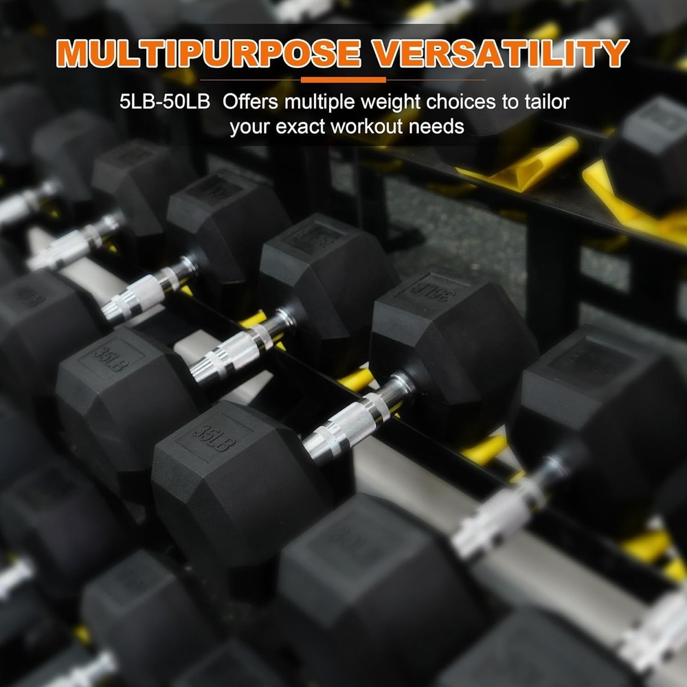 Compact Hex Dumbells Set, Rubber Coated Weights for Upper Body & Core Workouts
