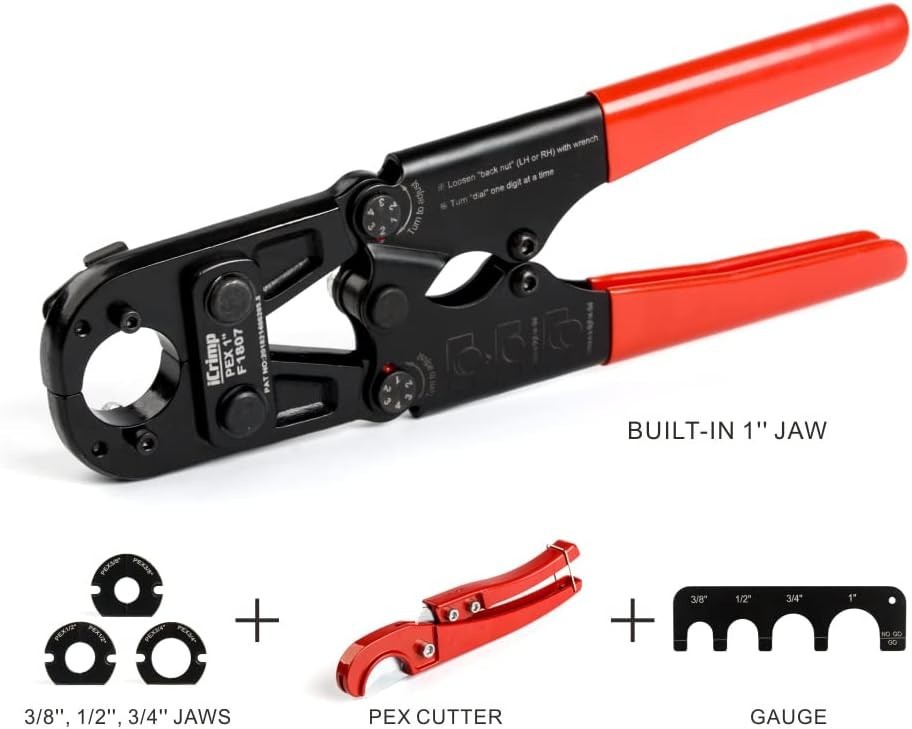 Durable PEX Crimping Tool with 3 Die Sets & Ergonomic Handle - 1 Inch Capacity