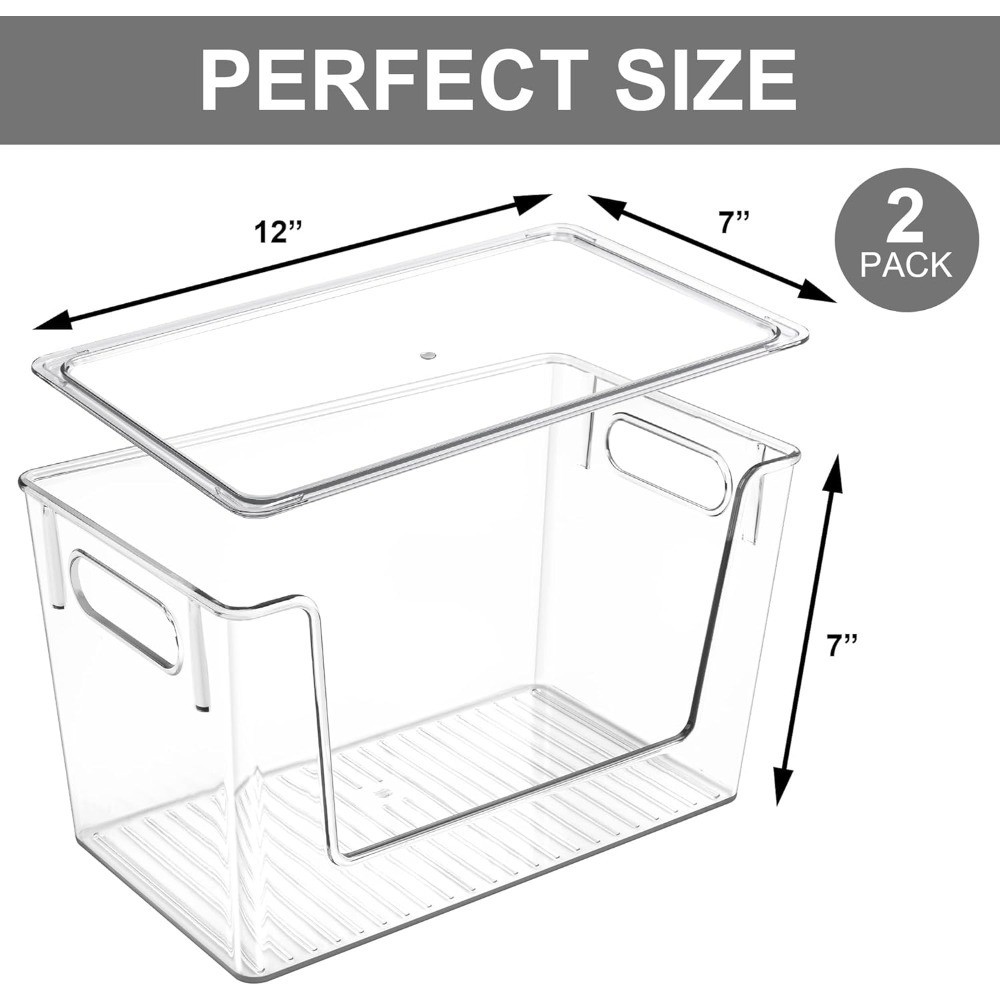 Large Stackable Storage Bins with Lids 2 Pack, Open Front Plastic Container