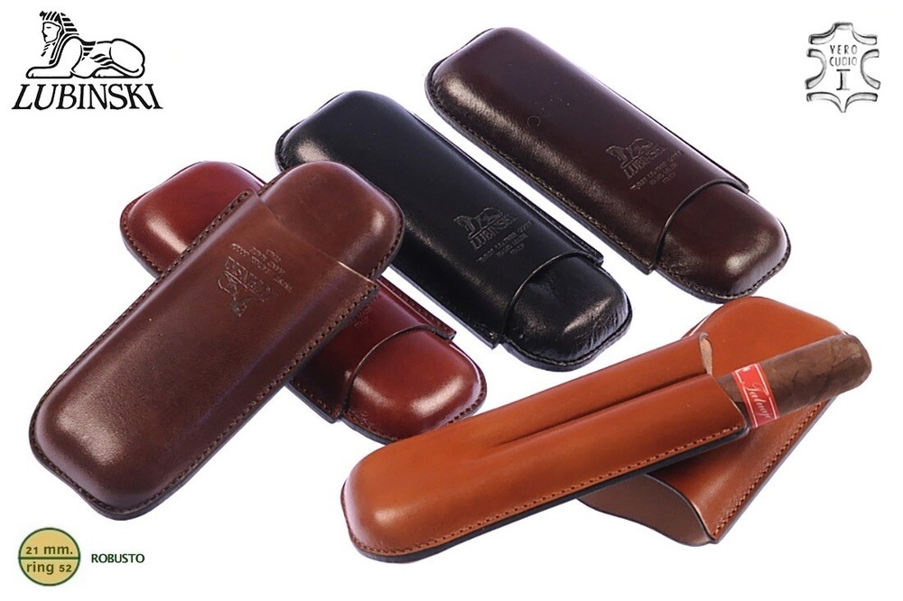 LUBINSKI MB9A1282 STURDY SMOOTH LEATHER POCKET CIGAR CASE FOR 2