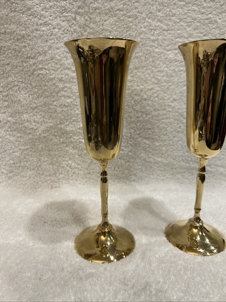 Boxed Set Gatco Solid Brass Champagne Flute Goblets