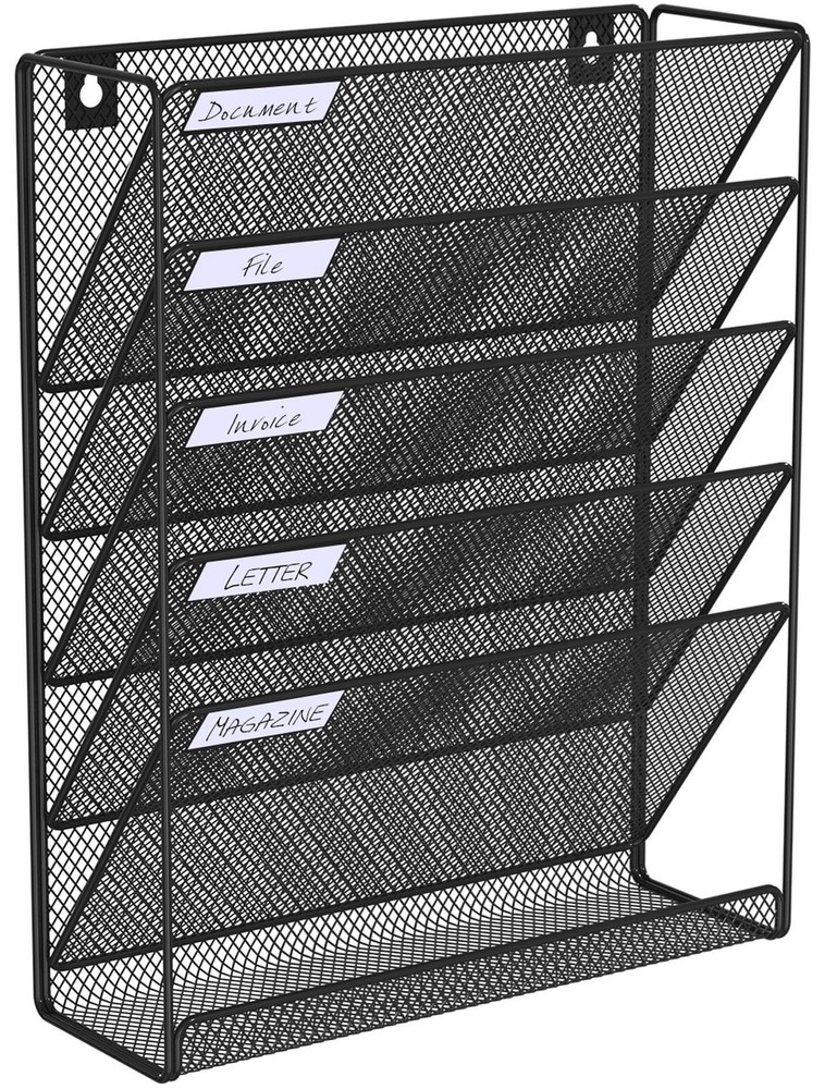 Hanging Folder Organizer Mesh 6 Tier, Wall File Organizer Hanging Paper Organ...