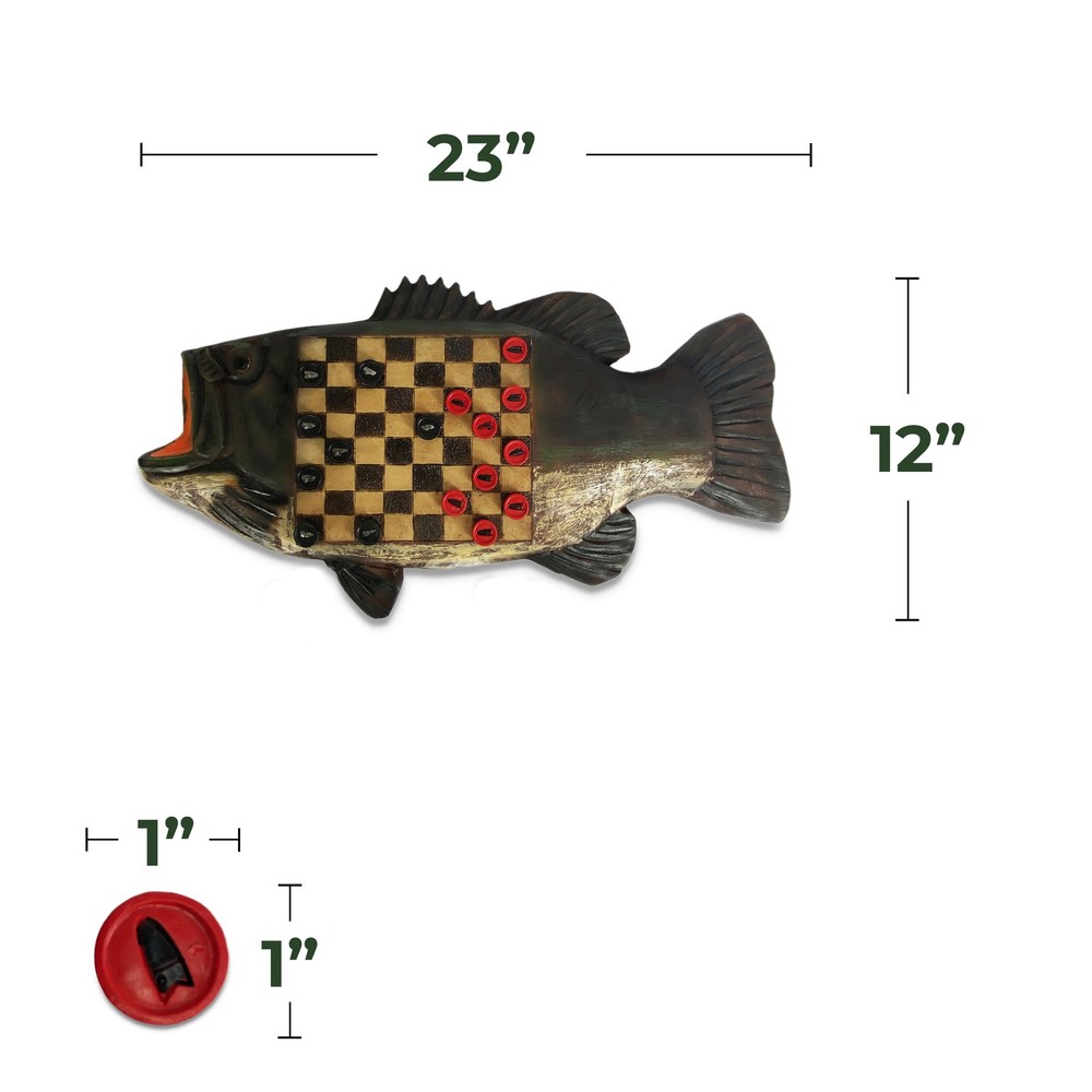 Rivers Edge Products Rustic Checkers Checkerboard Board Games Set Bass Fish