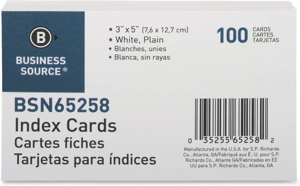 100 Count Plain 3 x 5 Index Cards - Customizable & Perfect for Note-Taking