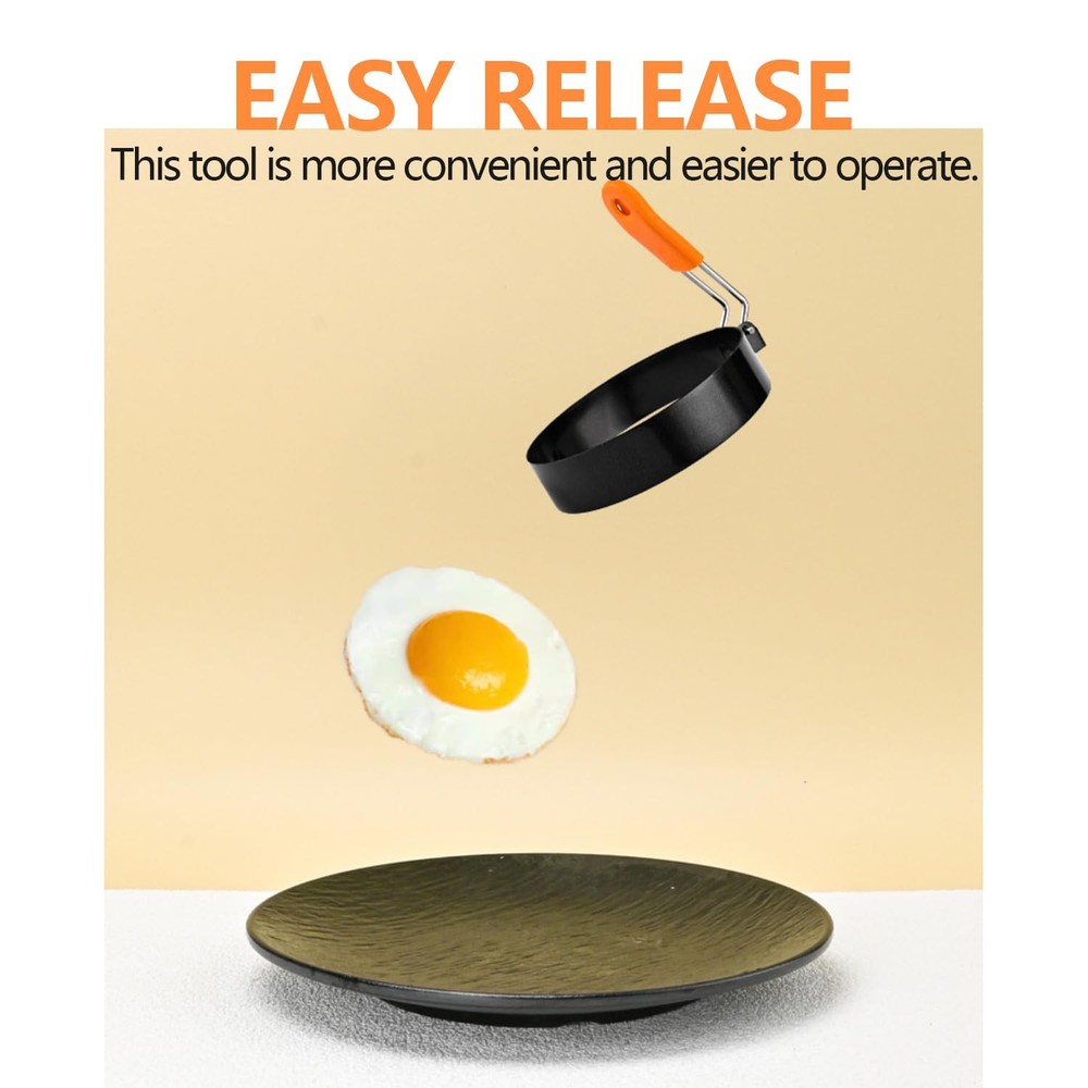 4 Pack 3.5 Inch Egg Rings Silicone Handle Nonstick Fried Egg Pancake Mold