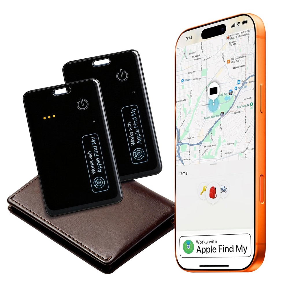 2-Pack Wallet Tracker Card for Apple Find My(iOS Only), Rechargeable Thin Fin...