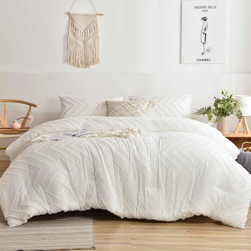 Nanko 2 Pack Standard Size Pillow Shams Set, White Boho Tufted Soft Microfibe...