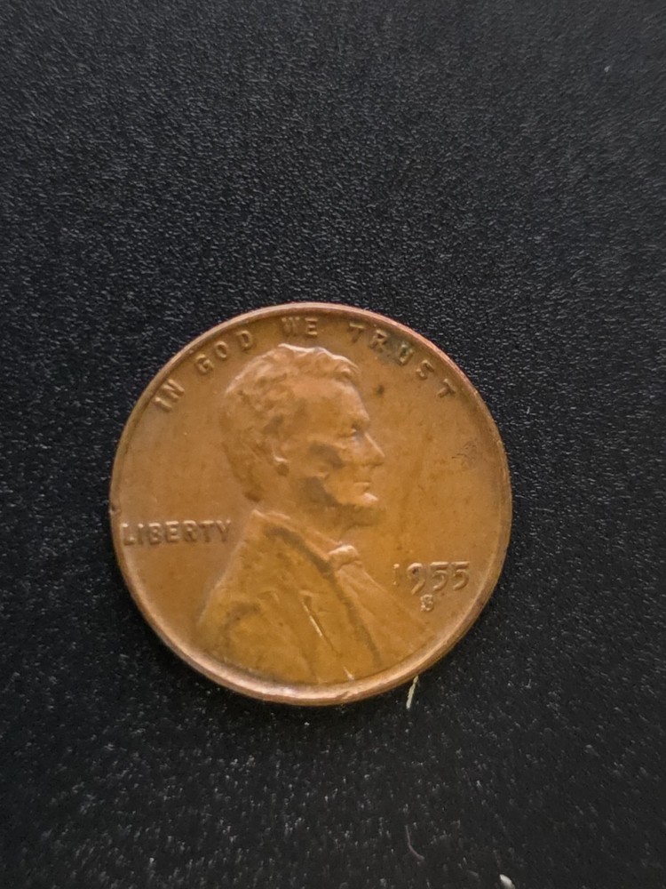 Error- 1955-S Wheat Penny Error. Die Chip on Reverse side