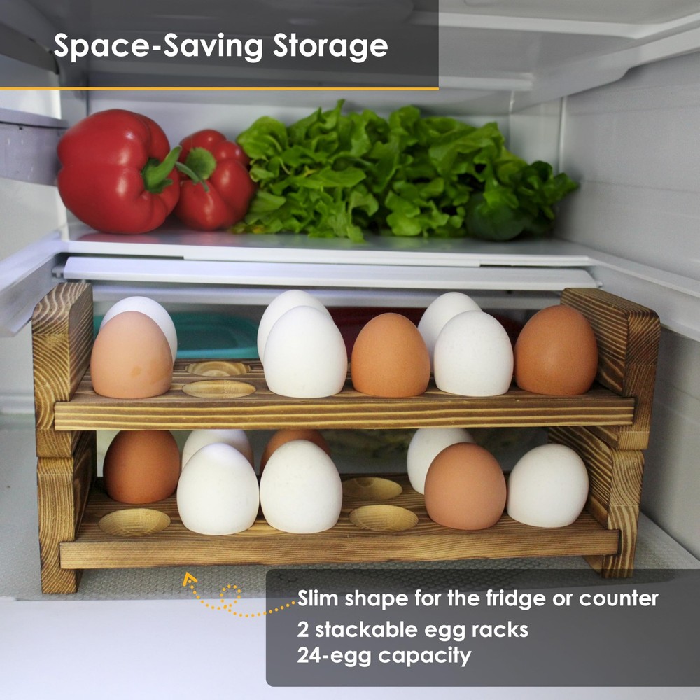 Expandable Stackable Wooden Egg Holder Countertop for 24 Eggs, Rustic Kitchen...
