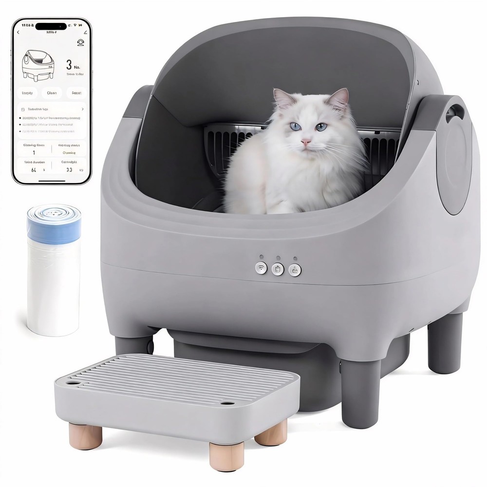 Self Cleaning Cat Litter Box Smart App Control Automatic Large Multi-Cat Gray